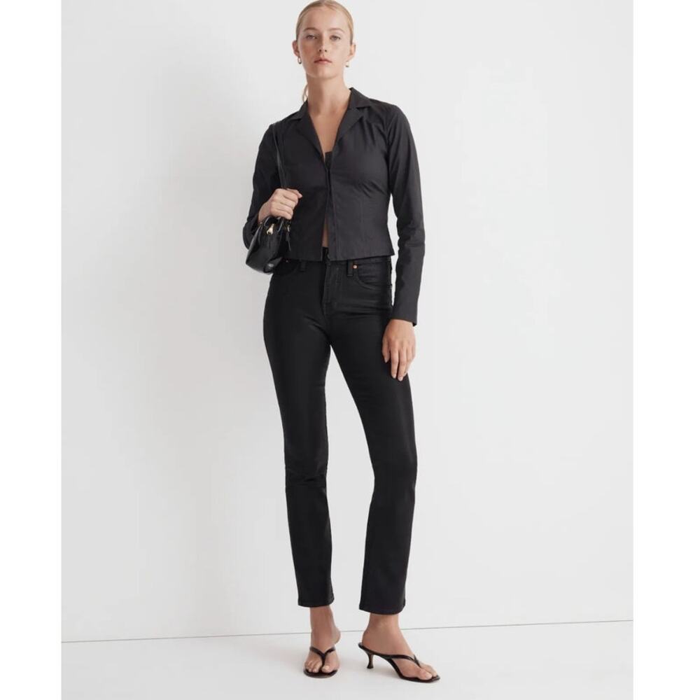 NWT Madewell Petite Kick Out Crop Jeans in True Black Wash: Coated Edition‎ 33P